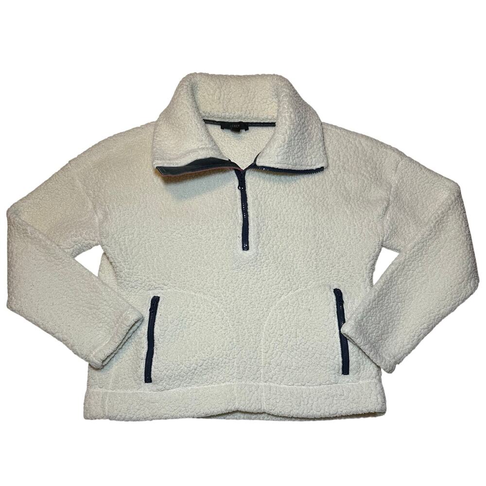 J Crew Women's Sherpa Fleece Half-Zip Pullover Jacket Size XXS Teddy Ivory - Picture 2 of 7